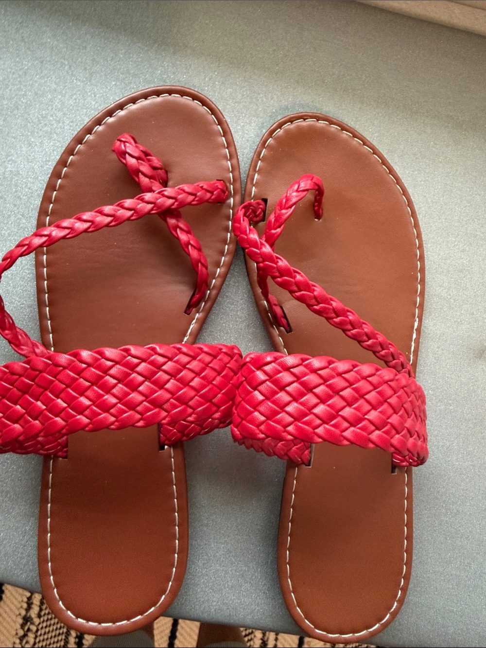 Red Braided Strap Women's Sandals